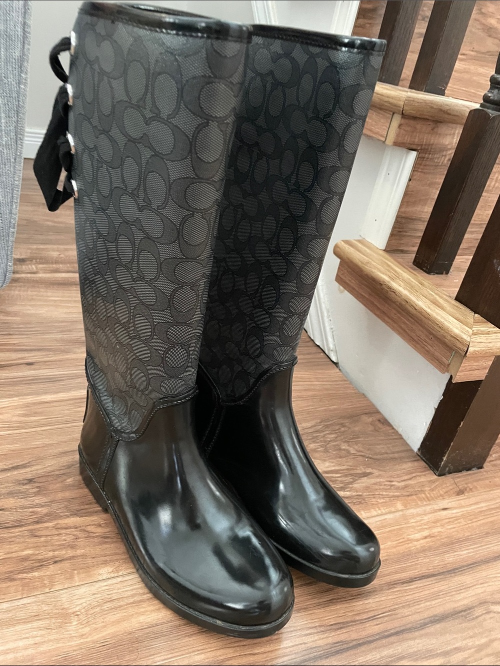 Coach Black Signature Patterned Rain Boots